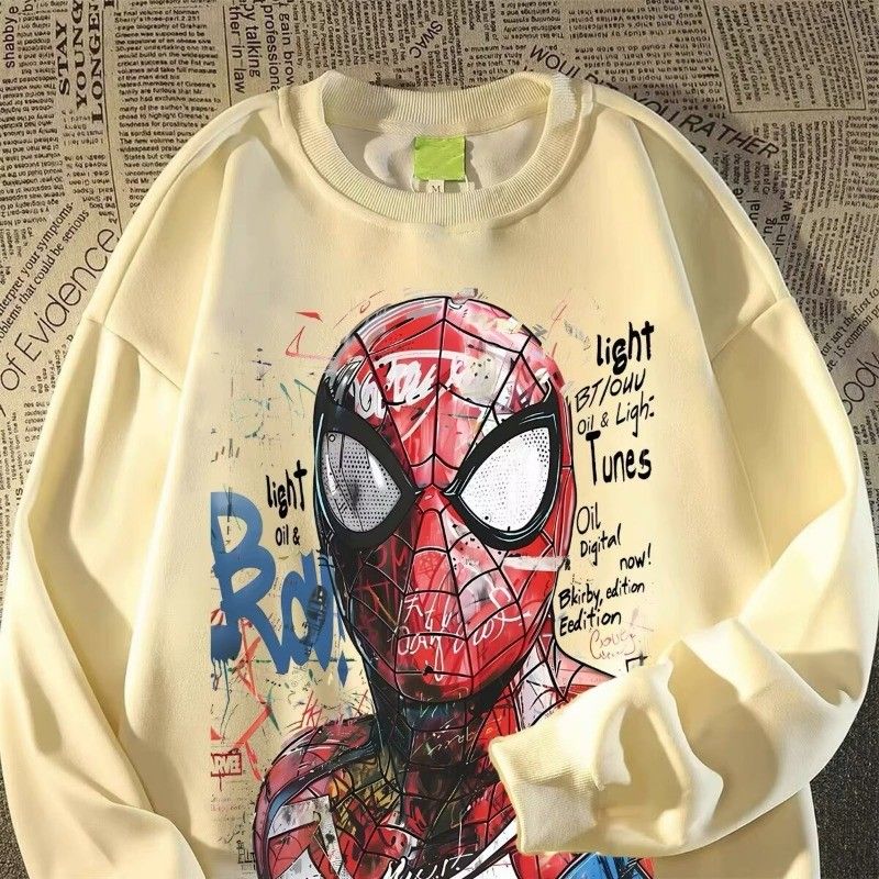 Sudadera | Cuello redondo | Amarillo  | hombre araña| Spider man | Dibujo animado