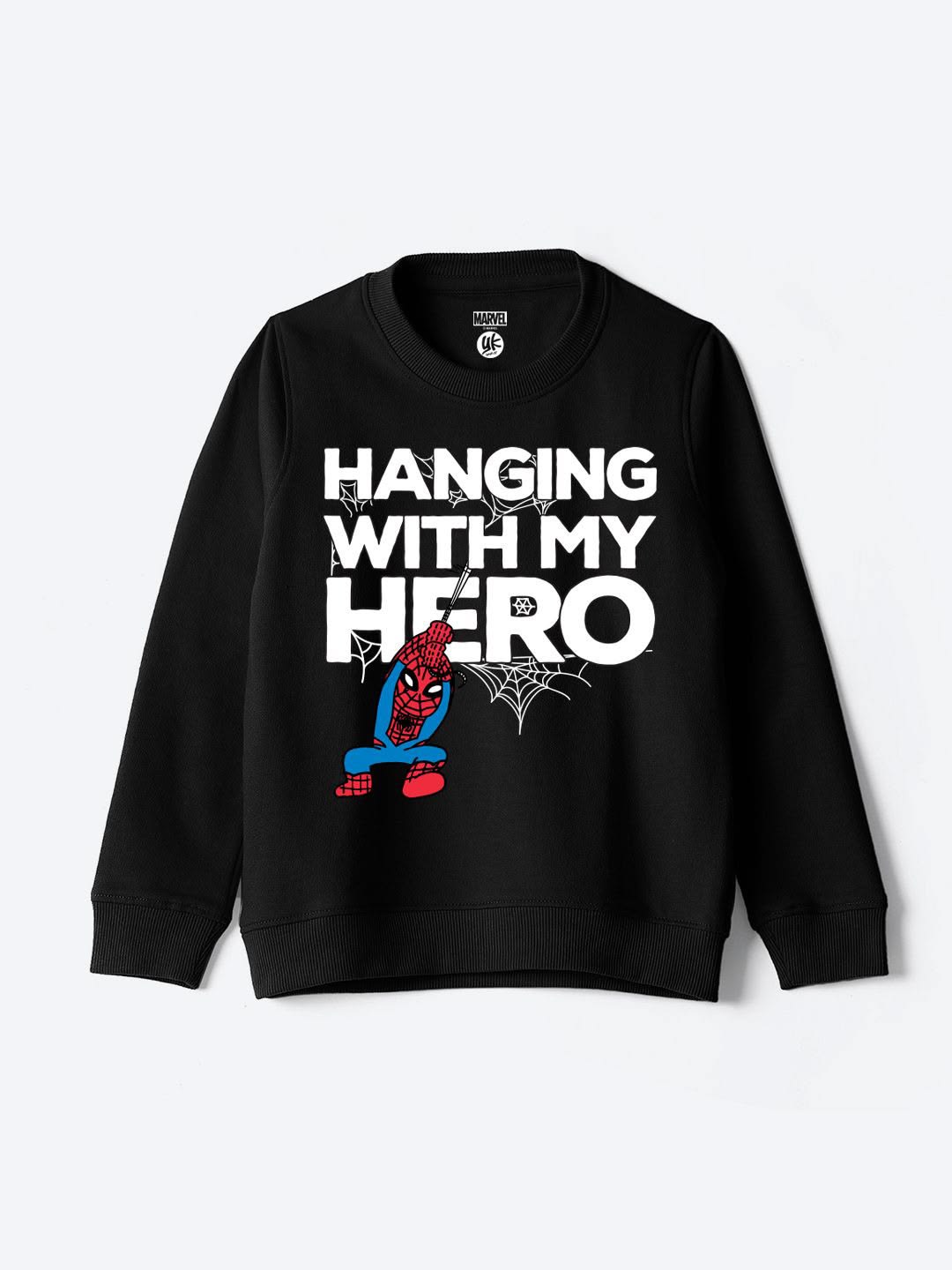 Sudadera | Cuello redondo  | Negro | hombre araña| Spider man | Hanging with my Hero