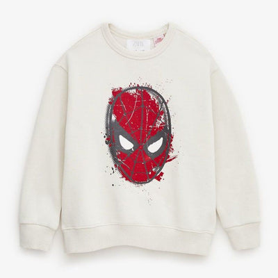 Sudadera | Cuello redondo | blanco | hombre araña| Spider man | Mascara roja