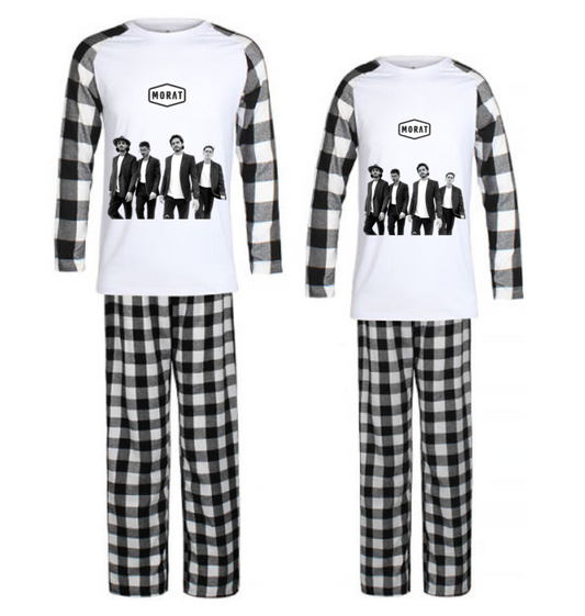 Pijama de Morat | Negro | Cuadros | Manga Larga | Banda blanco y negro