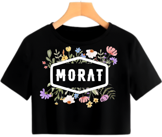 Playera Morat | Negra | Crop Top | Flores