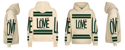 Sudadera Beige| LOVE| Franjas Verdes