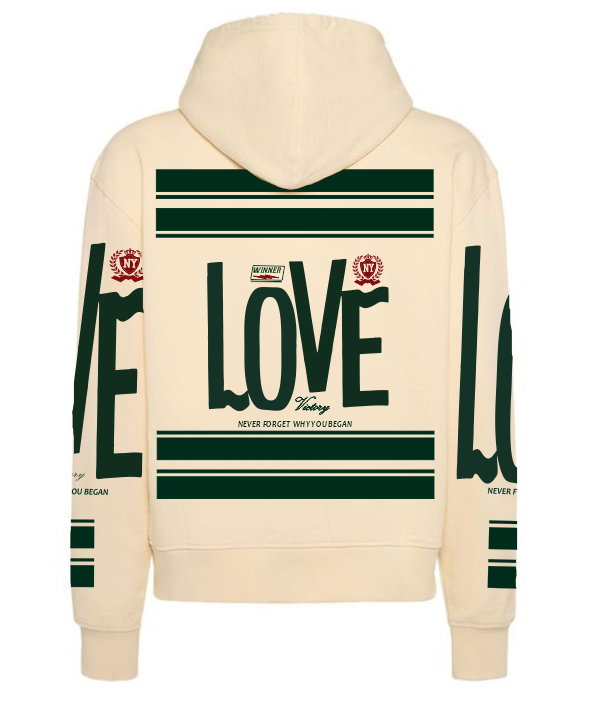 Sudadera Beige| LOVE| Franjas Verdes