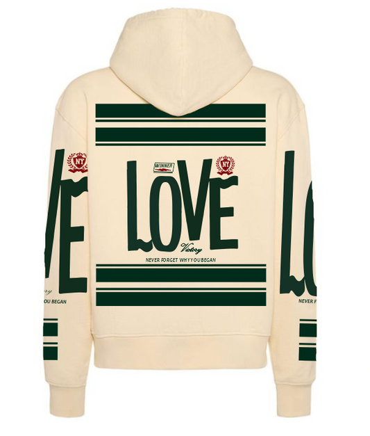 Sudadera Beige| LOVE| Franjas Verdes