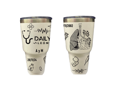 Vasos Térmico 900ml | Crema y negro| Enfermera