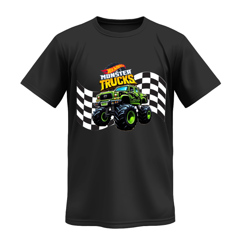 Playera | Negra | Hot Wheels | Trucks verde