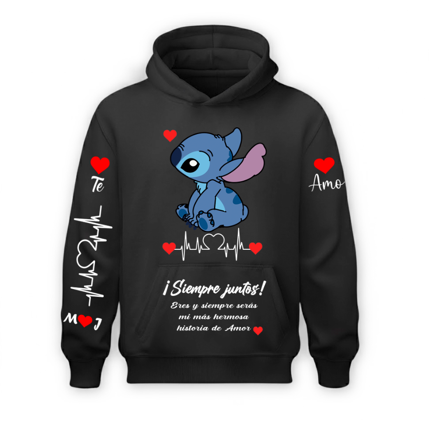 Sudadera Negra | Pareja | Stich | Azul Corazón