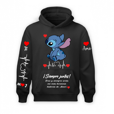 Sudadera Negra | Pareja | Stich | Azul Corazón