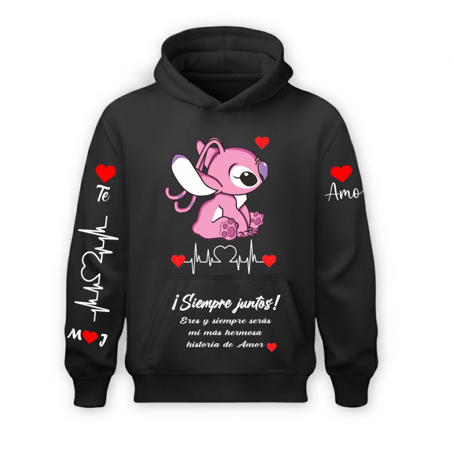 Sudadera Negra | Pareja | Stich | Rosado Corazón