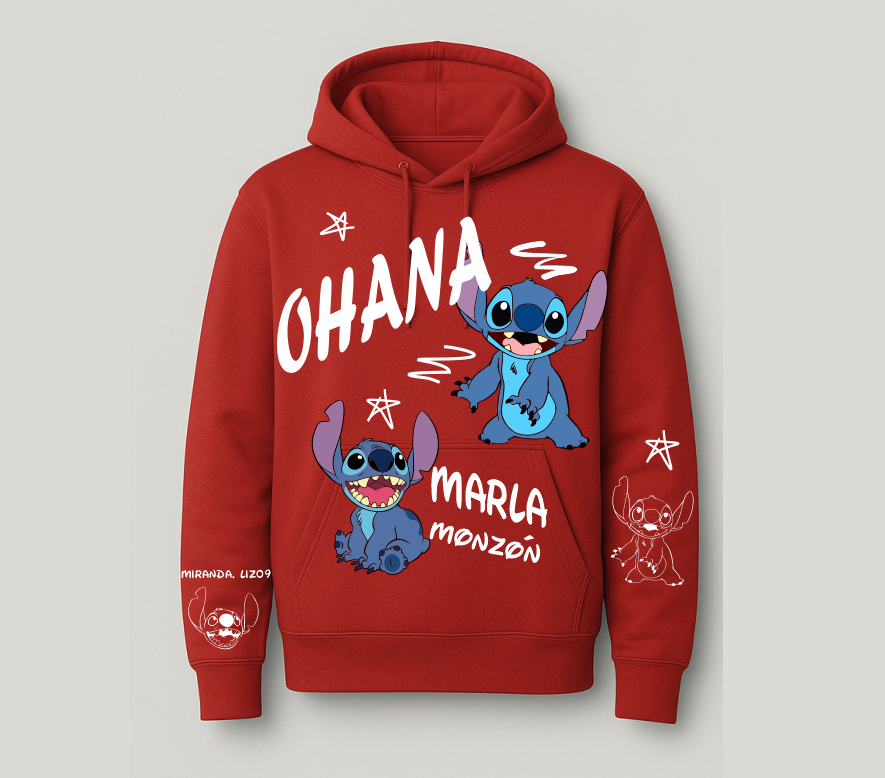 Sudadera| Roja| Stich| Personalizado