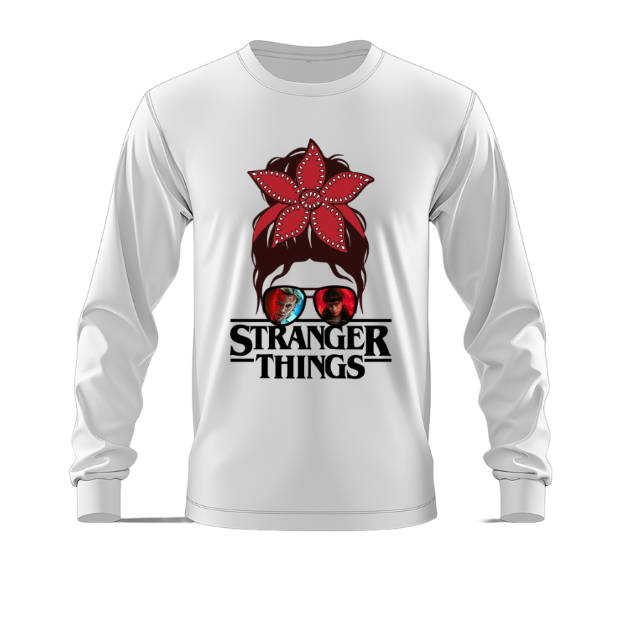 Playera | Blanca | Manga larga | Stranger Things | Lentes