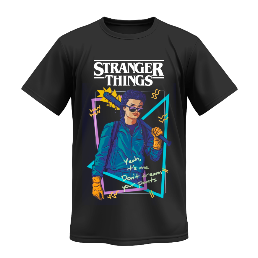 Playera | Negra | Stranger Things | S'TEVES | Top Retro