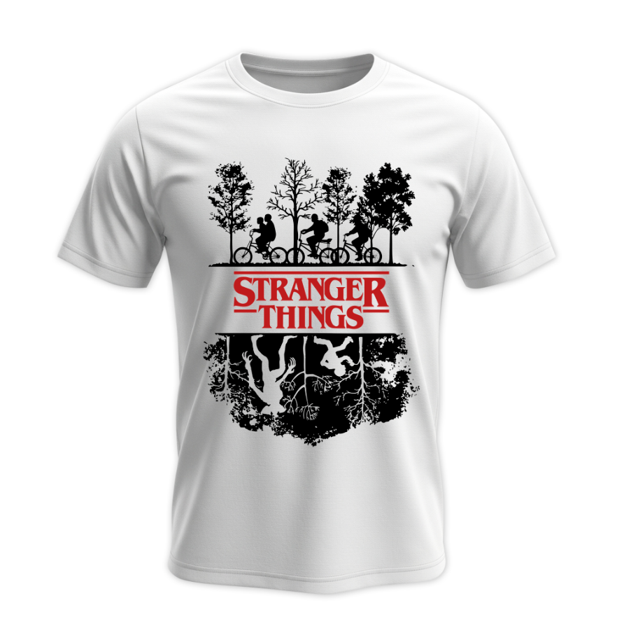 Playera | Blanca | Stranger Things | silueta logo
