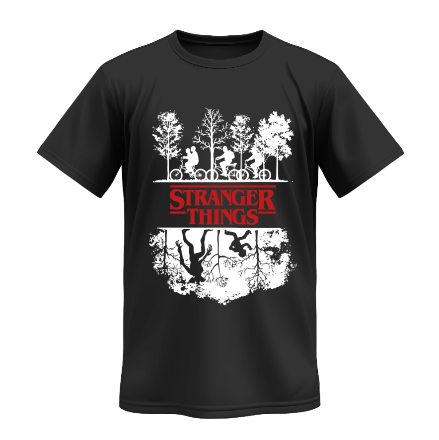 Playera | Negra | Stranger Things | silueta blanca