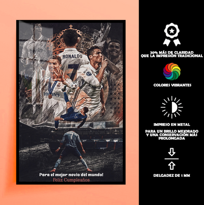 Cuadro Metálico Personalizado | Cristiano Ronaldo | Collage Real Madrid | Para el mejor novio