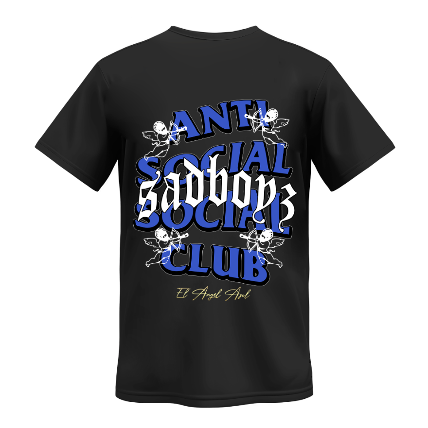 Playera | Negra | Junior H | SAD BOY | El Angel Azul | diseño atras