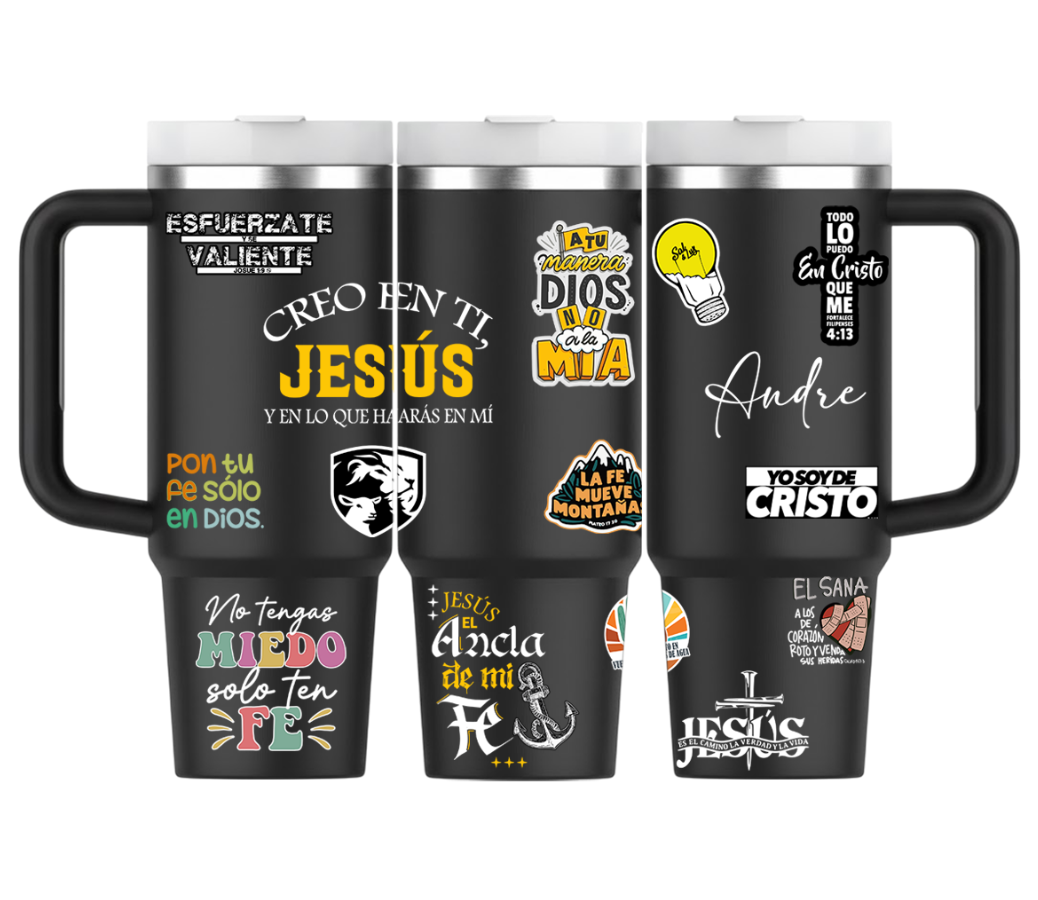 Vasos Térmico 1300ml | Negro | Frases Cristianas | figuritas | Andre