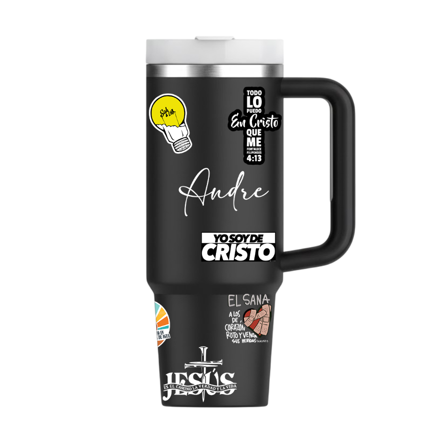 Vasos Térmico 1300ml | Negro | Frases Cristianas | figuritas | Andre