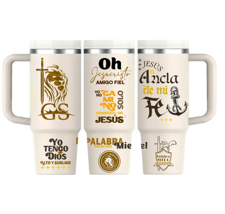 Vasos Térmico 1300ml | Beige | Palabra Miel | figuritas | opción 1