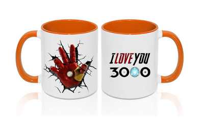 Taza personalizada | Bicolor naranja | Iron Man | I love you 3000
