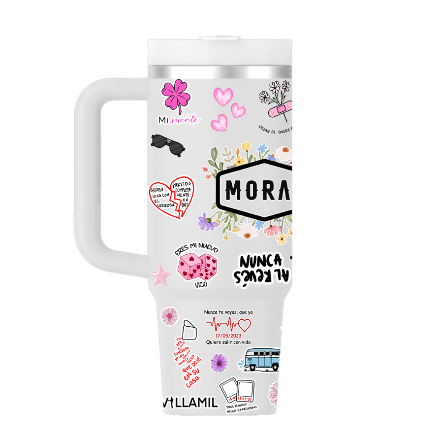 Vasos Térmico 1300ml | Gris Claro | Morat | COLLAGE figuritas coloridas 2| Karen