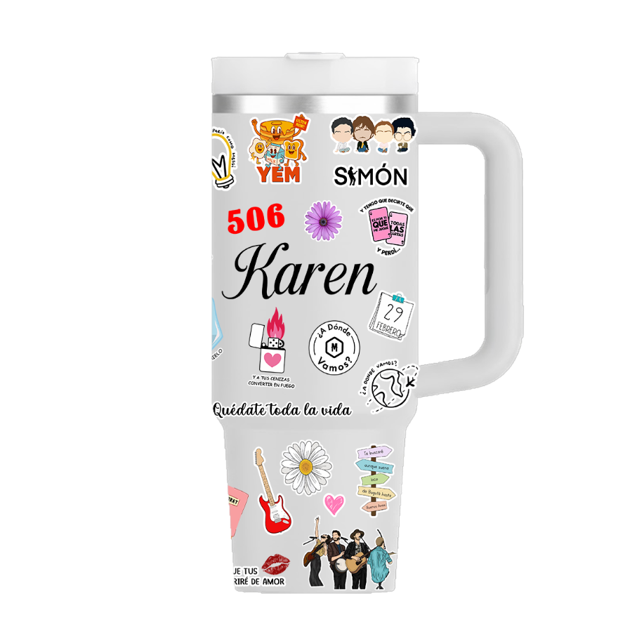 Vasos Térmico 1300ml | Gris Claro | Morat | COLLAGE figuritas coloridas 2| Karen