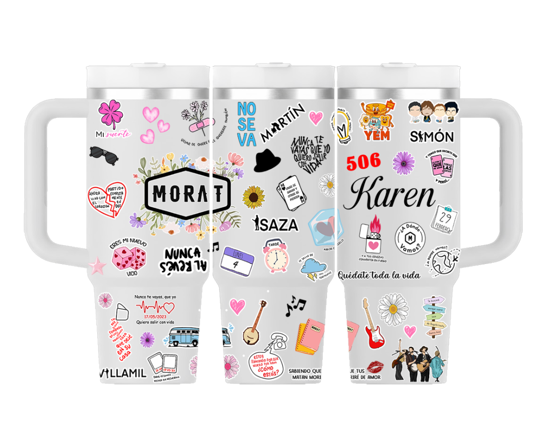 Vasos Térmico 1300ml | Gris Claro | Morat | COLLAGE figuritas coloridas 2| Karen