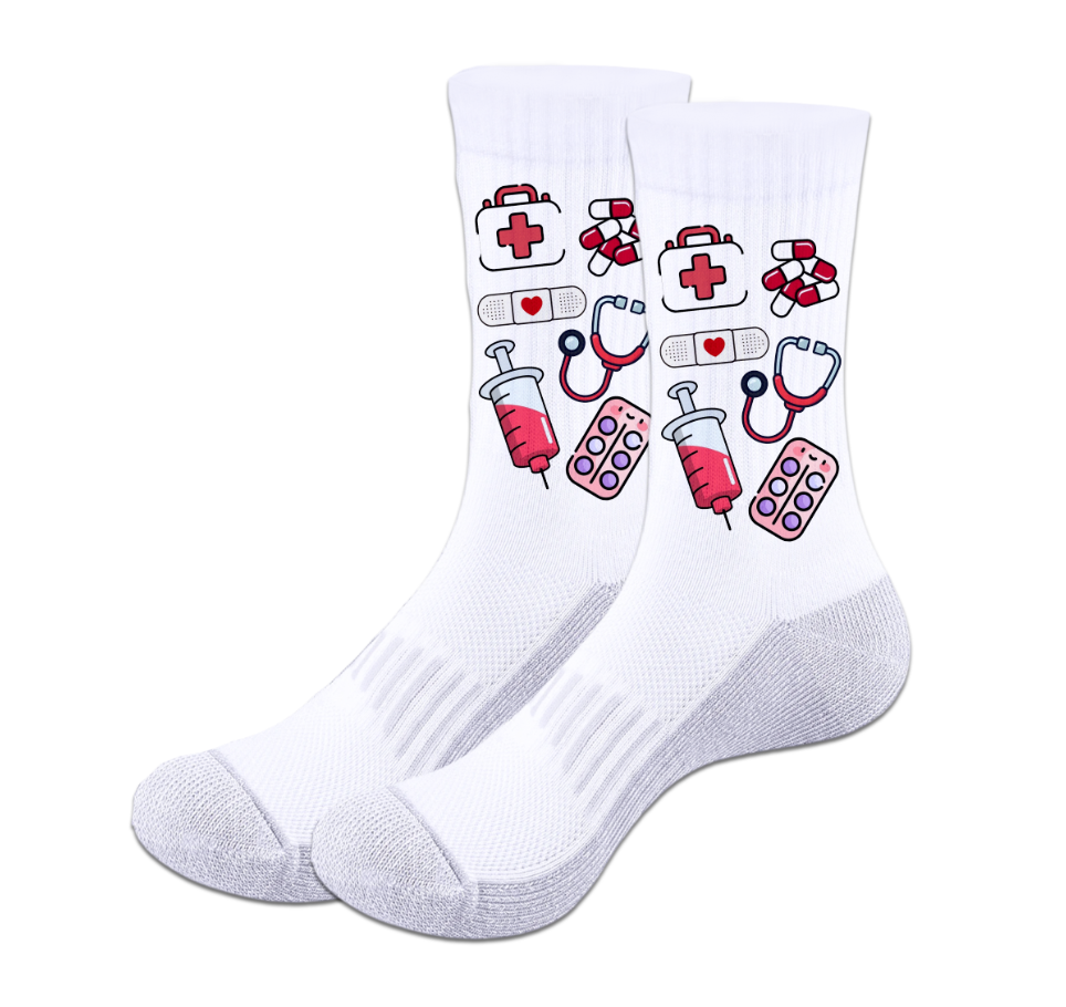 Calcetines | Personalizados | Blanco/gris | Medicina | Collage implementos 2