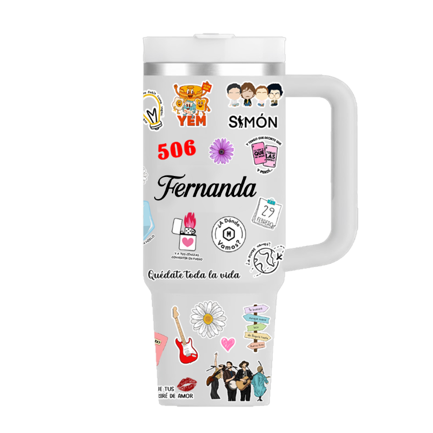 Vaso Térmico 1300ml | Gris Claro | Morat | COLLAGE figuritas coloridas 2 | Fernanda