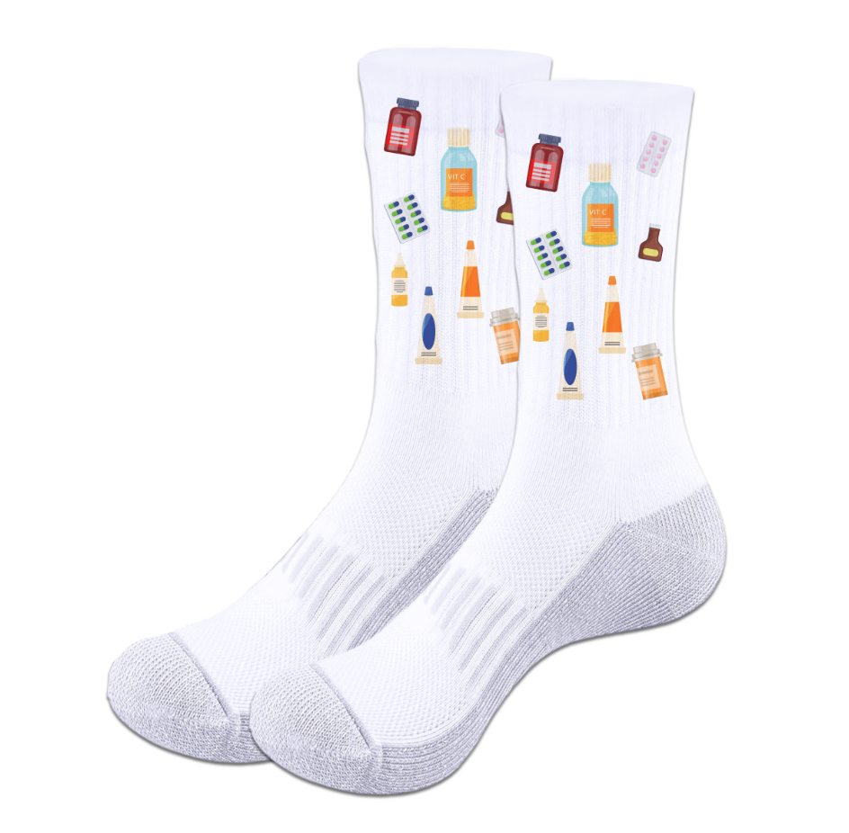Calcetines | Personalizados | Blanco/gris | Medicina | Medicamentos 2