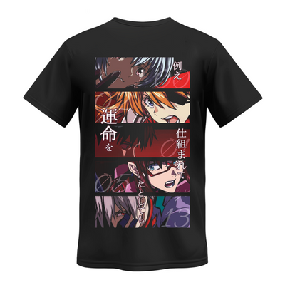 Playera Personalizada | Negra | Neon Genesis Evangelion | Collage personajes