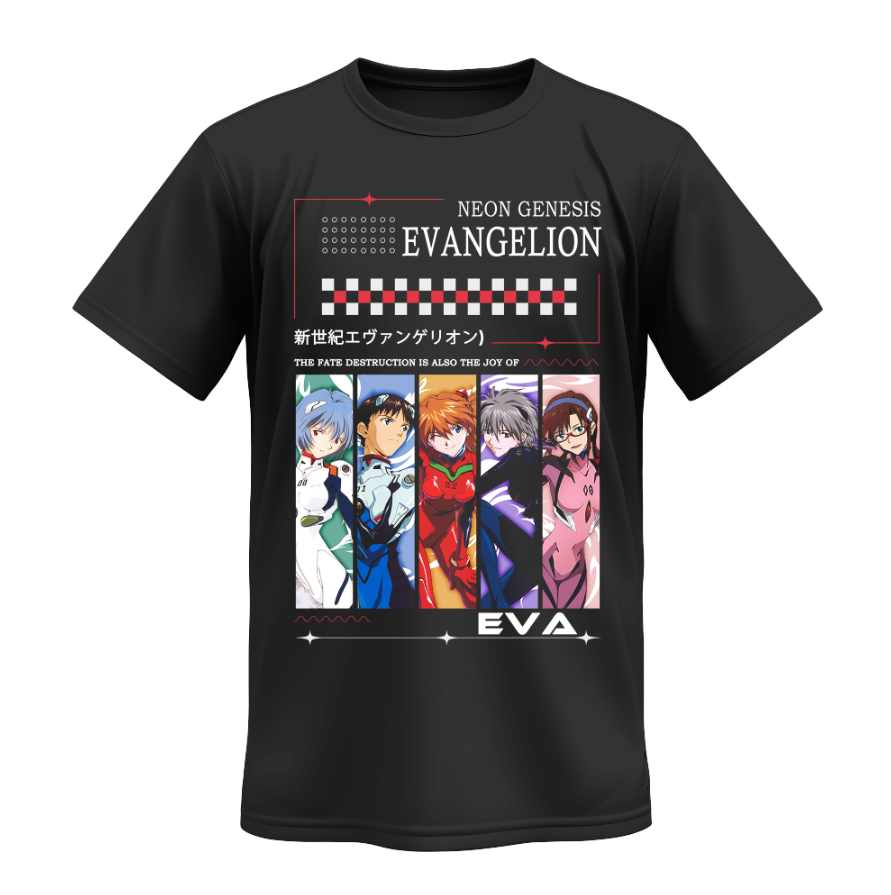 Playera Personalizada | Negra | Neon Genesis Evangelion | Collage personajes