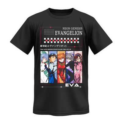 Playera Personalizada | Negra | Neon Genesis Evangelion | Collage personajes