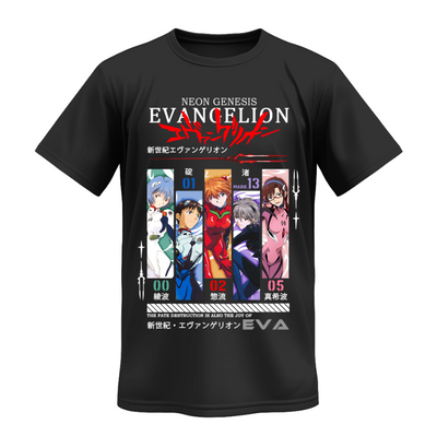 Playera Personalizada | Negra | Neon Genesis Evangelion | Collage personajes 2