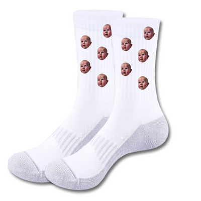 Calcetines | Personalizados | Blanco/gris | carita | Bebé patrón