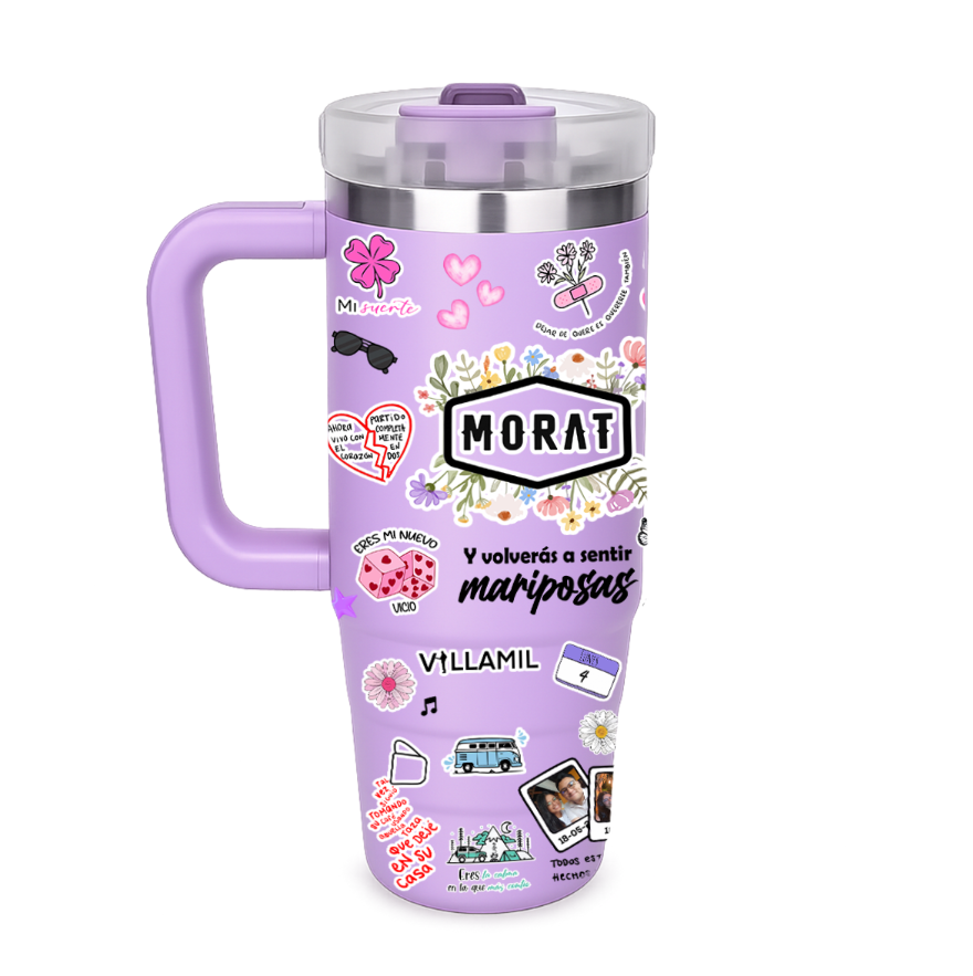 Vasos Térmico 900ml | lila | Morat  | Figuritas mejores canciones de Morat |  Anai