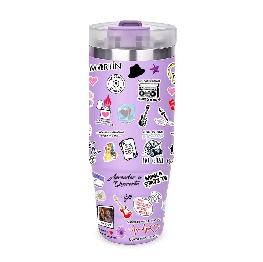 Vasos Térmico 900ml | lila | Morat  | Figuritas mejores canciones de Morat |  Anai