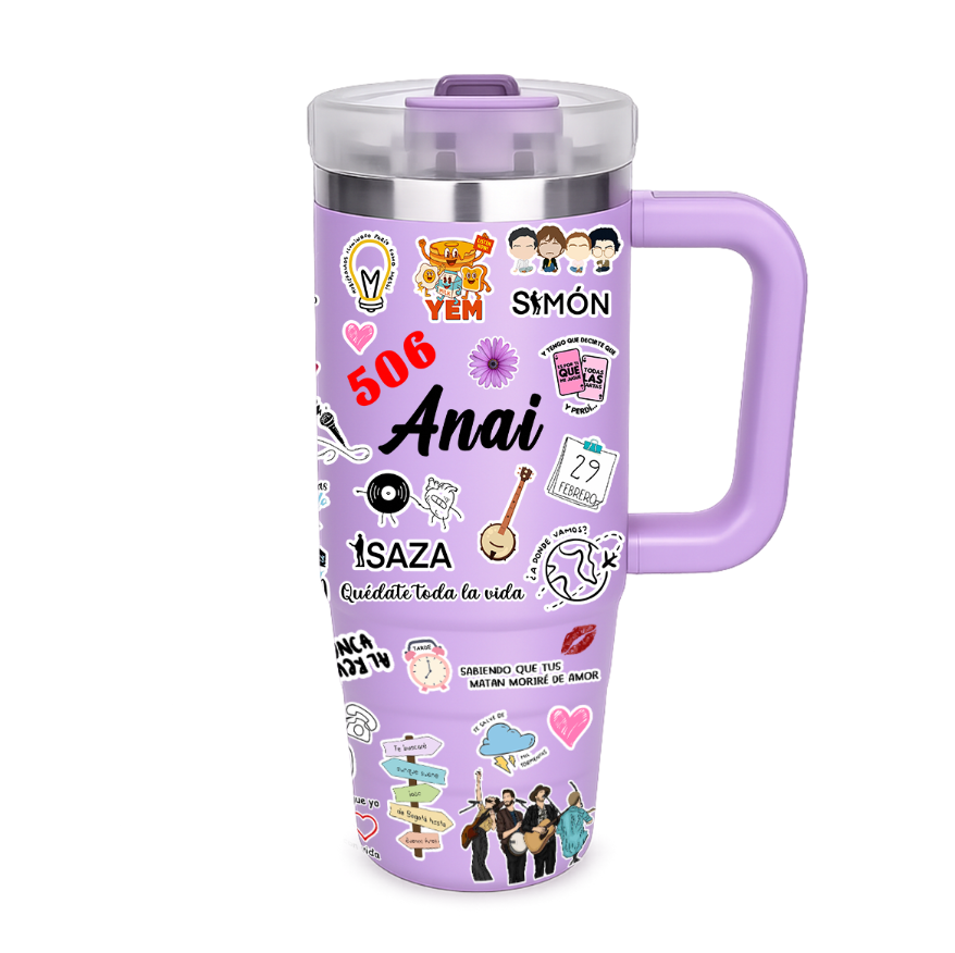 Vasos Térmico 900ml | lila | Morat  | Figuritas mejores canciones de Morat |  Anai