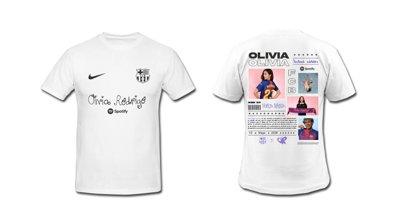 Playera | Blanca| FCB X Olivia Rodrigo| Nombre