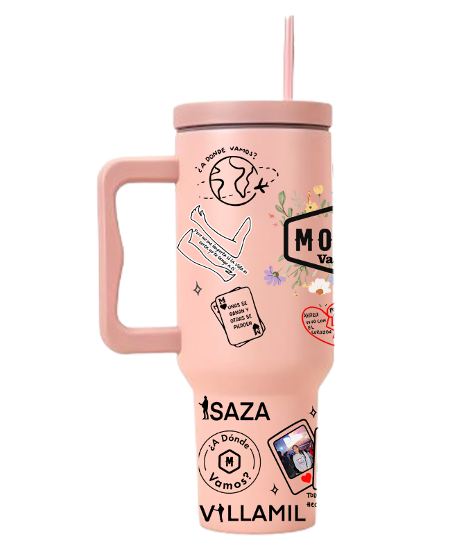 Vasos Térmico 1300ml | Rosado| Morat| Figuritas