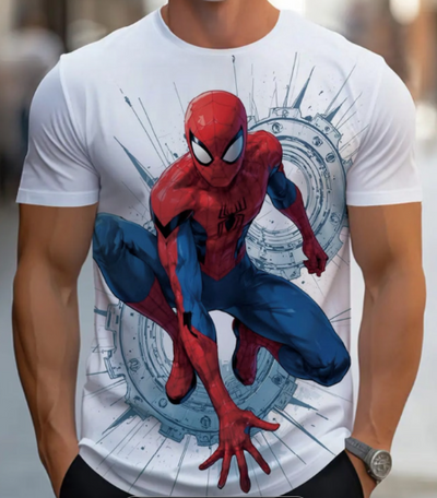 Playera | Blanco  | Hombre araña | spiderman | Vibrante Rojo y azul