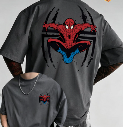 Playera |gris | Hombre araña | spiderman | Logo de araña salpicada