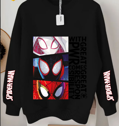 Sudadera | Cuello redondo  | Negro | hombre araña| Spider man | Estampado  universo paralelo