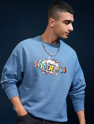 Sudadera | Cuello redondo   | celeste | hombre araña| Spider man | Poom Colorido