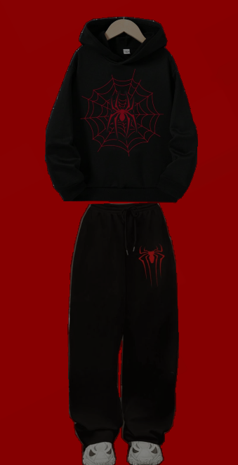 Conjunto Sudadera, Pants | Negro | Hombre Araña | Estampado telarañas