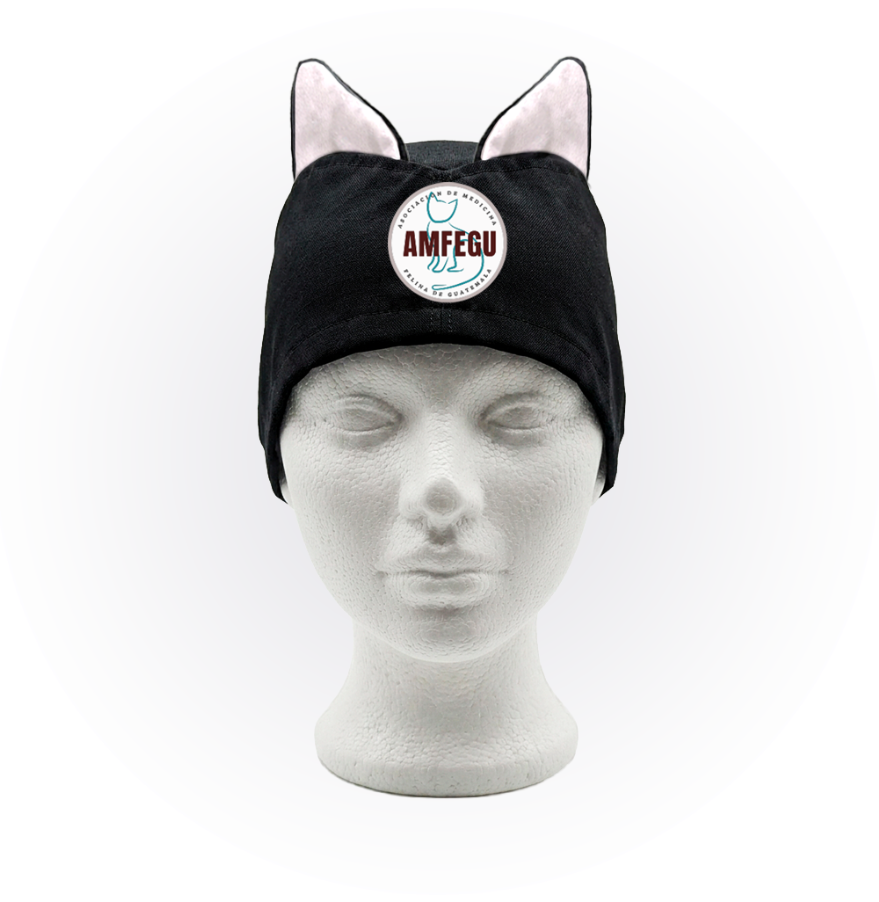 Gorro Quirurgico  | Negro | Con orejas | AMFEGU | Logo frontal