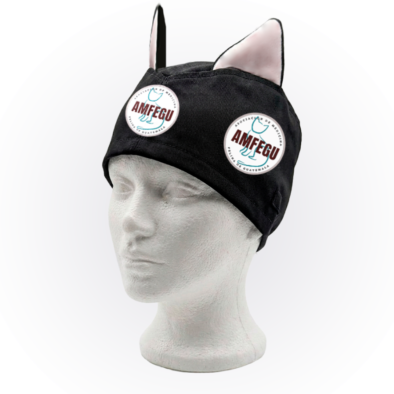 Gorro Quirurgico  | Negro | Con orejas | AMFEGU | Logo frontal