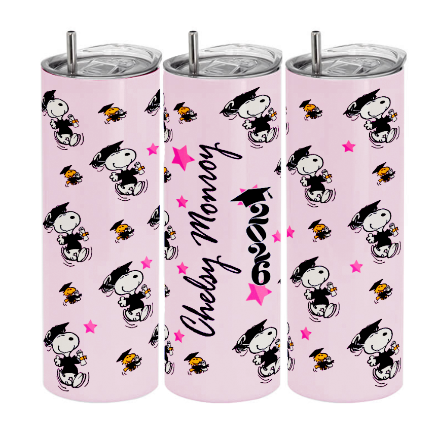 Vasos de viaje tipo termo | Snoopy | Graduando | Rosa