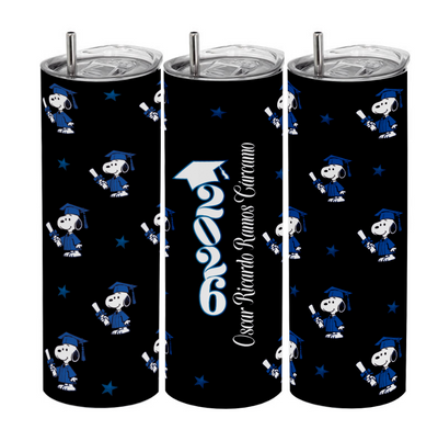 Vasos de viaje tipo termo | Snoopy | Graduando | Negro