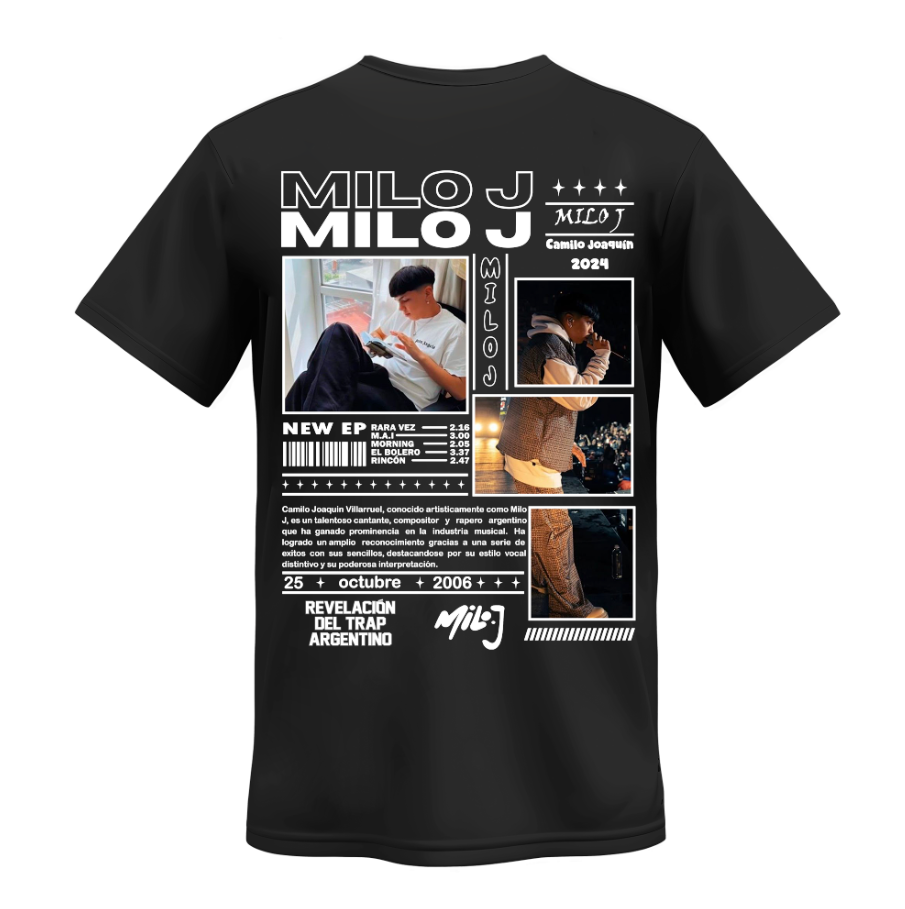 Playera | Negra | Milo J | Collage